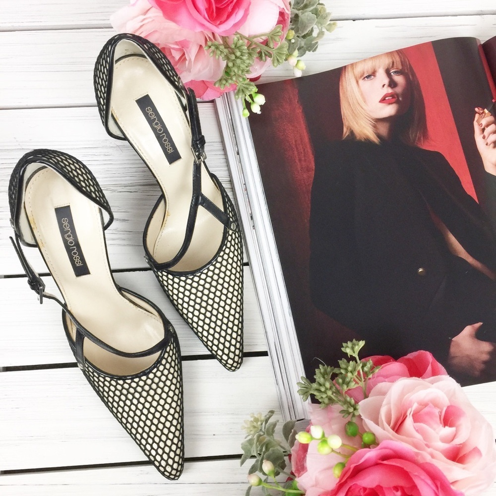 Sergio Rossi Black Fishnet D'orsay Heels 35.5